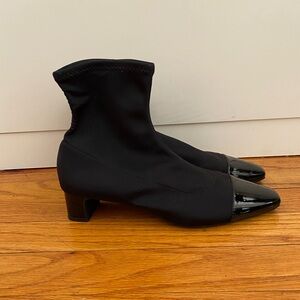 Zara Black Ankle Booties with Patent Leather Detailing Size 7.5